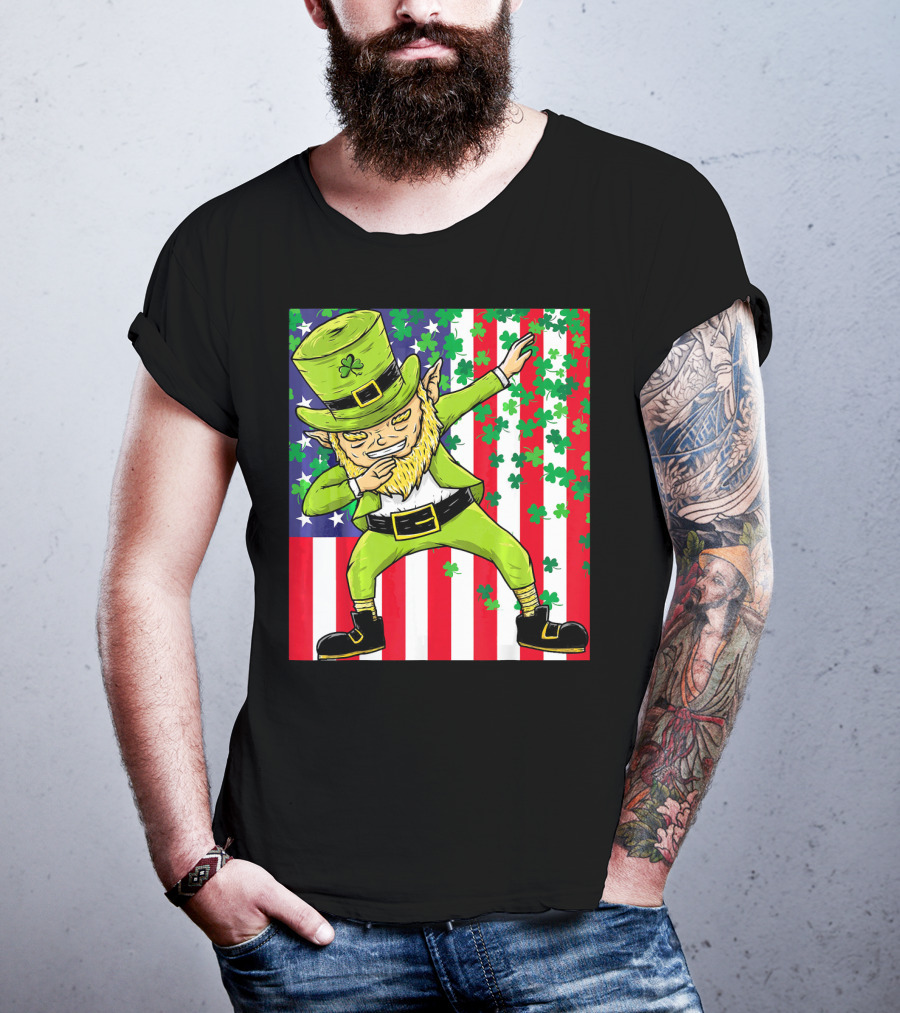 American Flag Dabbing Leprechaun St Patrick's Day Shamrocks T-Shirt