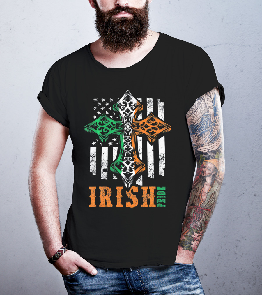 Irish Pride Celtic Cross American Flag Colors T-Shirt