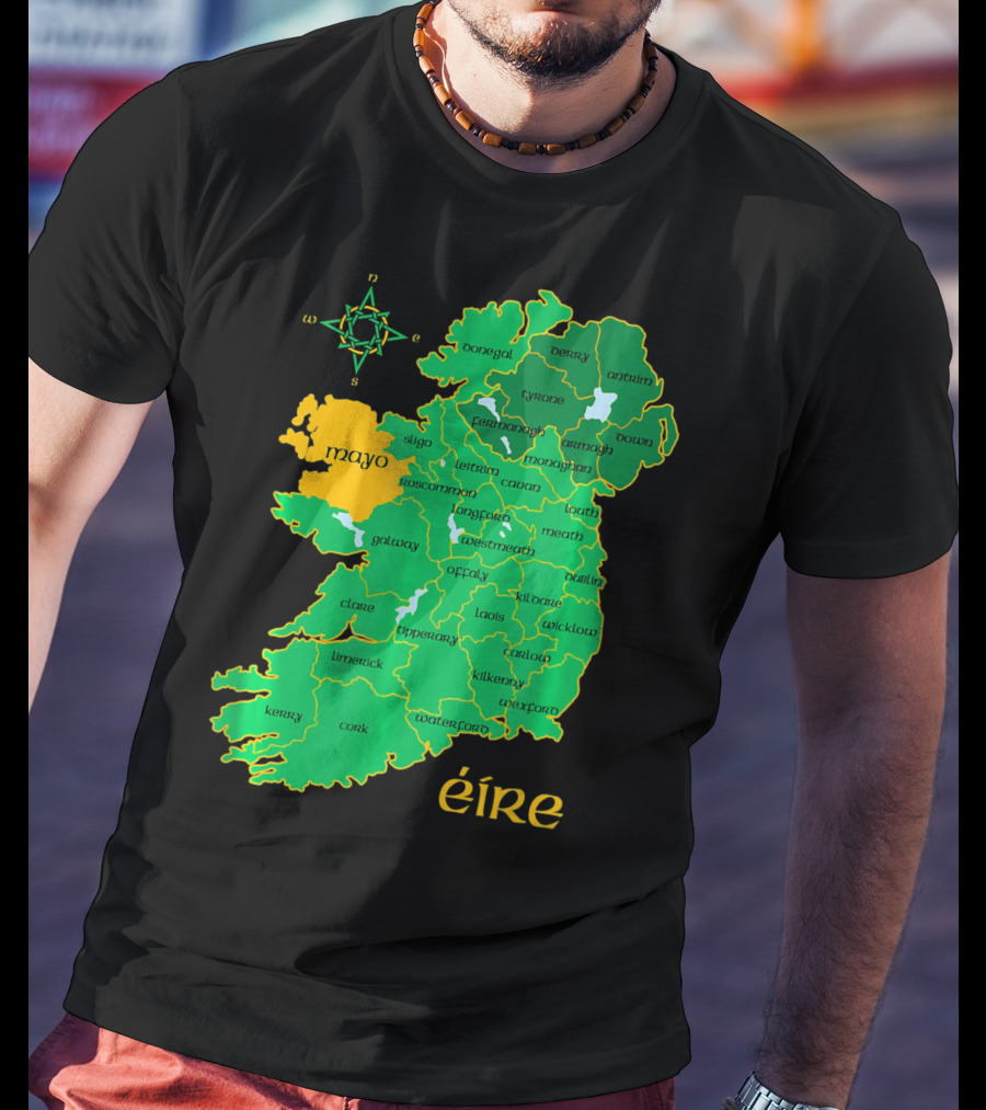 Map Of Mayo Éire Ireland Counties With Compass Rose T-Shirt