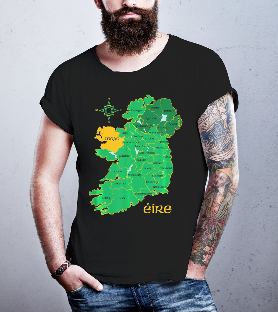 Map Of Mayo Éire Ireland Counties With Compass Rose T-Shirt