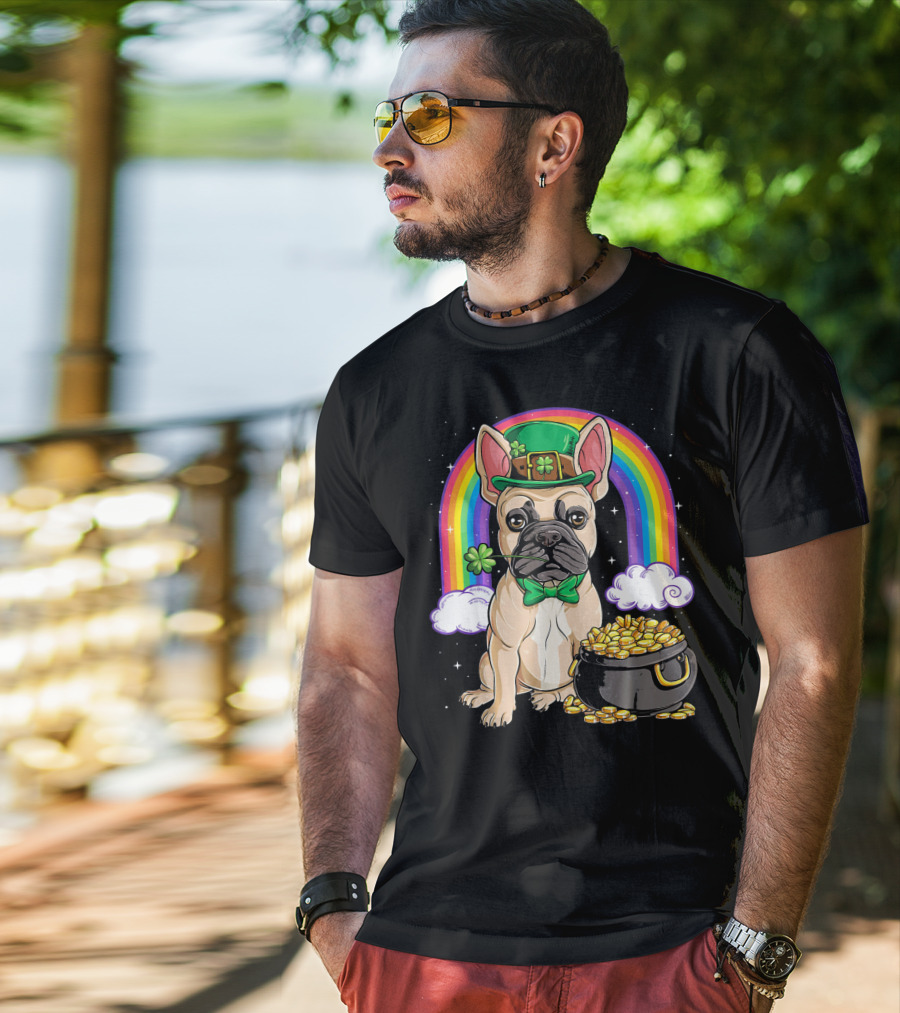 French Bulldog Leprechaun Rainbow Pot Of Gold T-Shirt