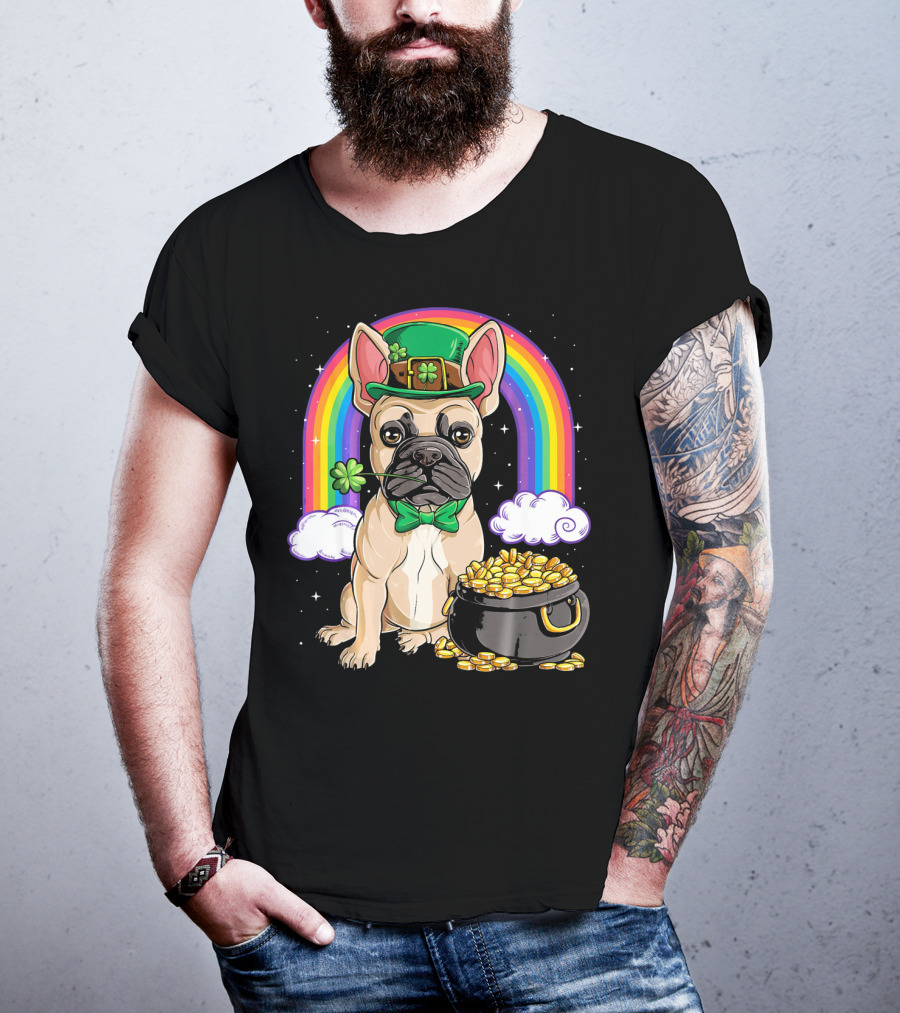 French Bulldog Leprechaun Rainbow Pot Of Gold T-Shirt