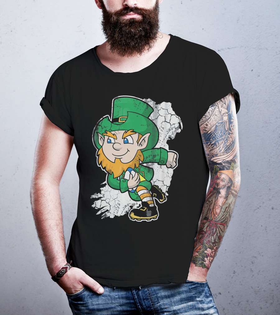 Irish Rugby Leprechaun With Rugby Ball On Cracked Background T-Shirt
