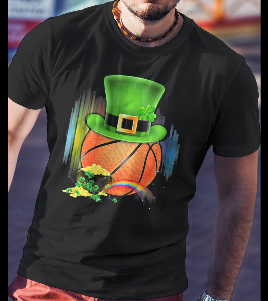 Basketball Leprechaun Hat Coin Rainbow Saint Patrick T-Shirt
