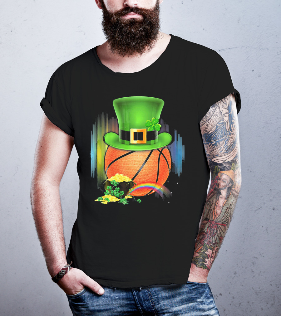 Basketball Leprechaun Hat Coin Rainbow Saint Patrick T-Shirt