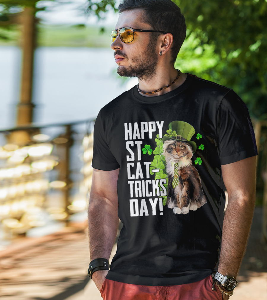 Happy St. Cat-Tricks Day Cat Shamrock Leprechaun Womens Hat T-Shirt