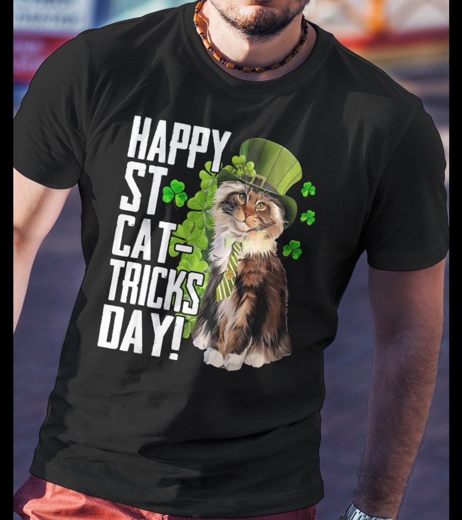 Happy St. Cat-Tricks Day Cat Shamrock Leprechaun Womens Hat T-Shirt