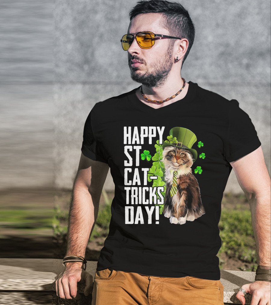 Happy St. Cat-Tricks Day Cat Shamrock Leprechaun Womens Hat T-Shirt