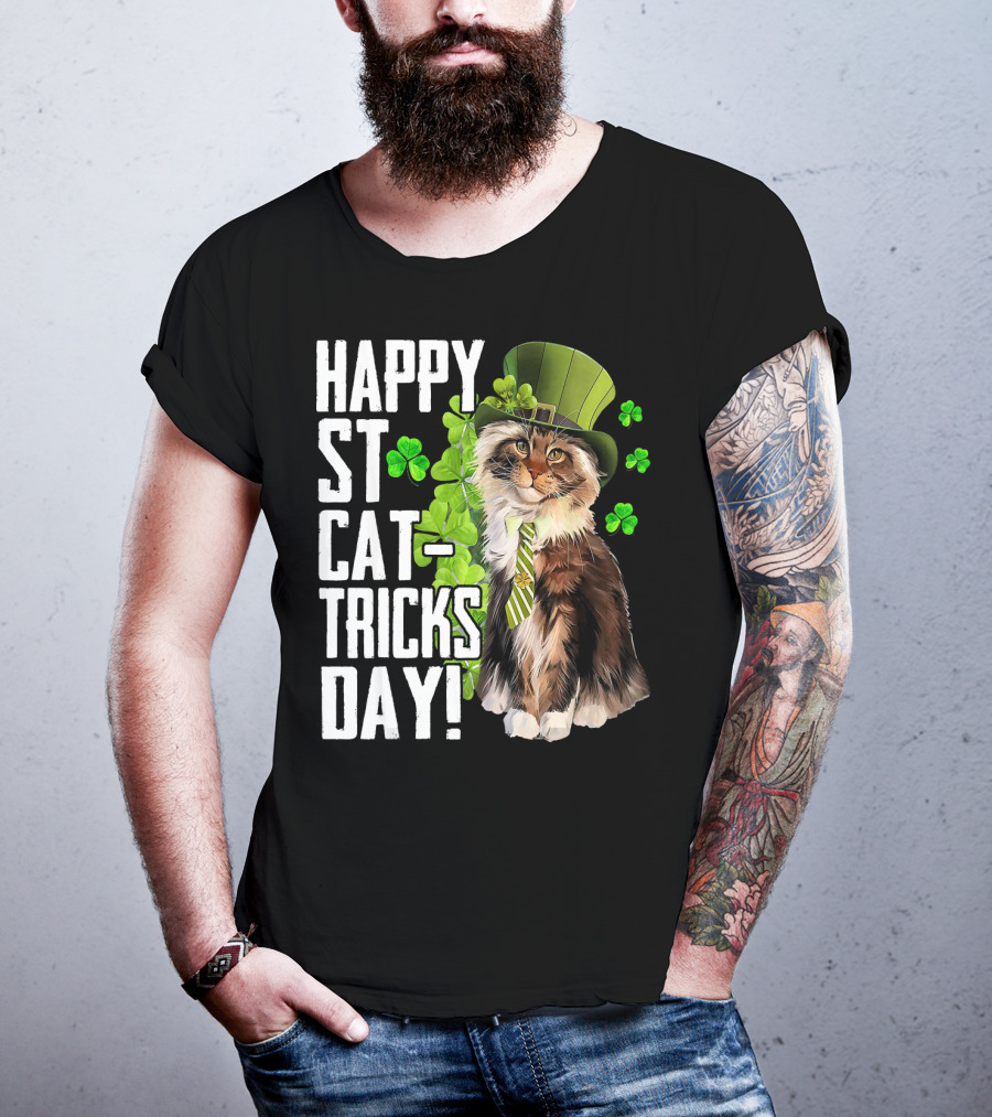 Happy St. Cat-Tricks Day Cat Shamrock Leprechaun Womens Hat T-Shirt