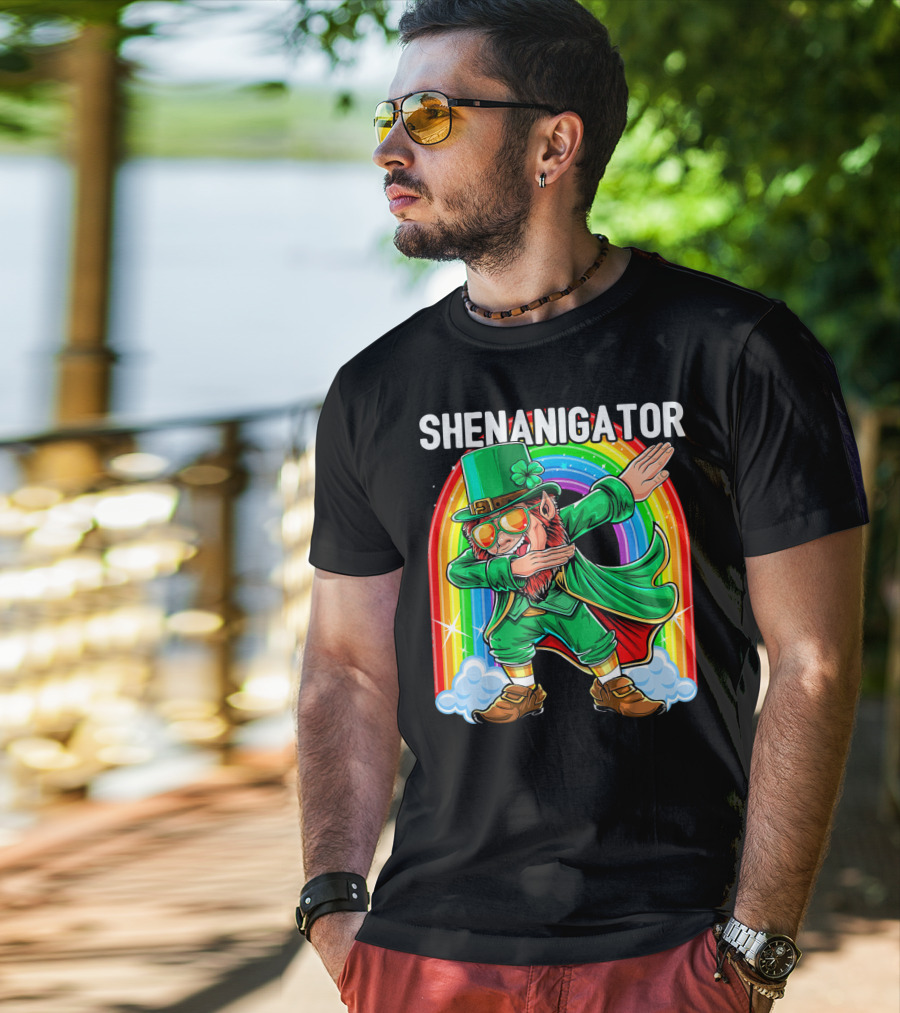 SHENANIGATOR Dabbing Leprechaun Rainbow T-Shirt