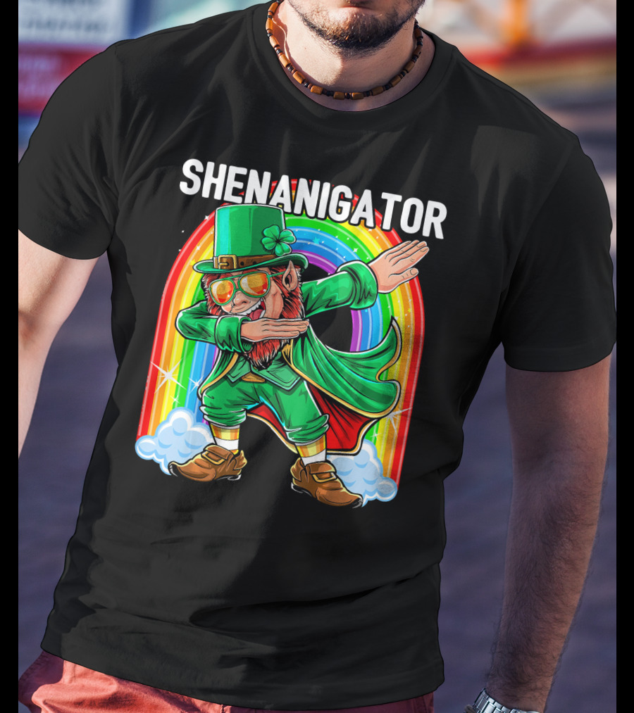SHENANIGATOR Dabbing Leprechaun Rainbow T-Shirt
