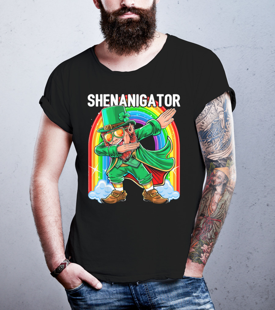 SHENANIGATOR Dabbing Leprechaun Rainbow T-Shirt