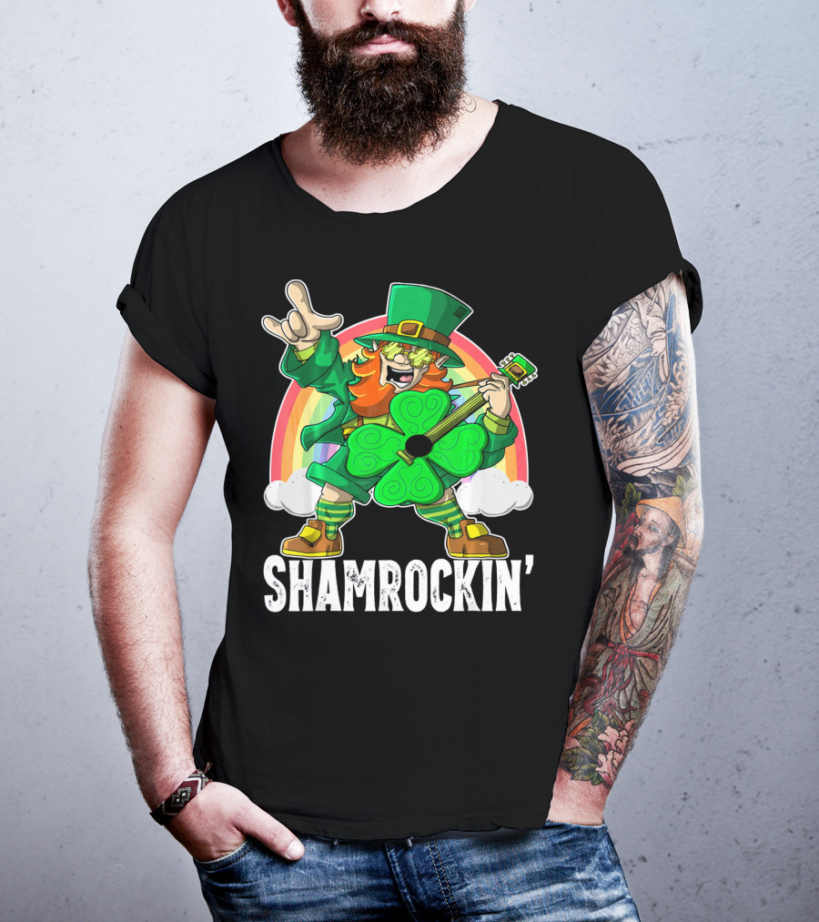 Shamrockin' Leprechaun Rainbow Guitar T-Shirt