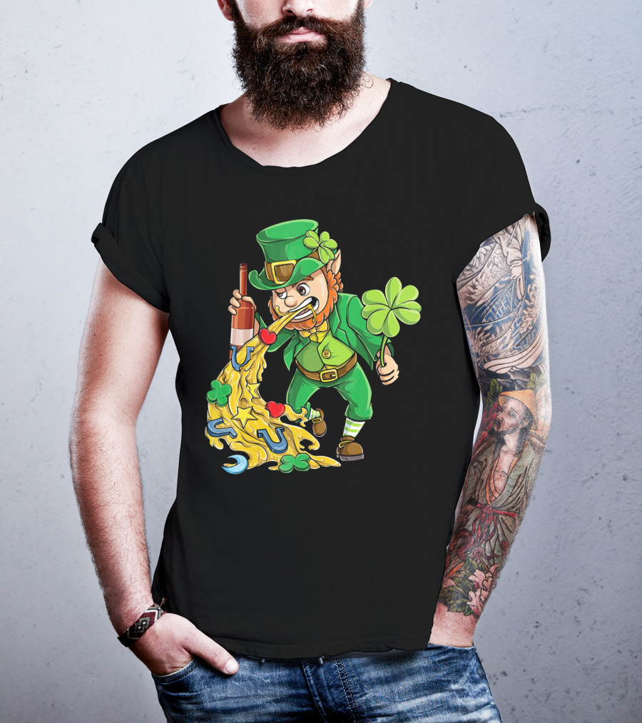 St Patricks Day Leprechaun Pouring Shamrocks Hearts Horseshoes And Stars T-Shirt