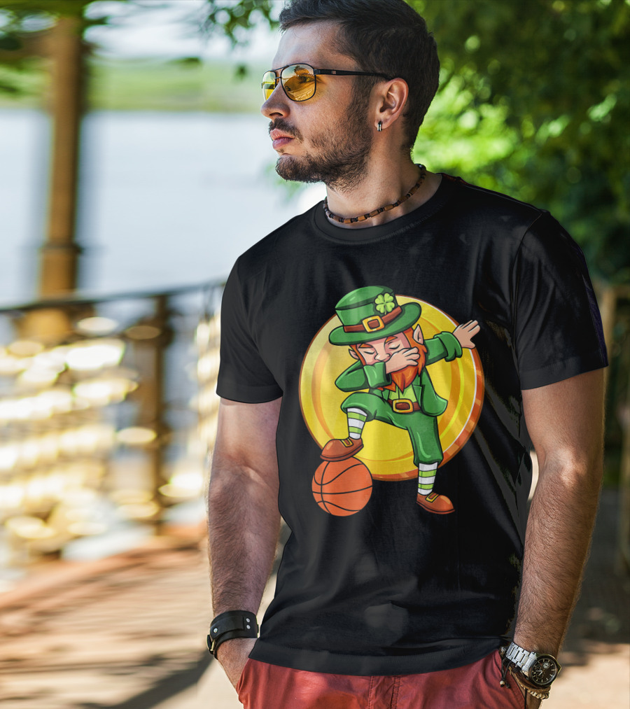Dabbing Leprechaun Basketball St Patrick Coin T-Shirt