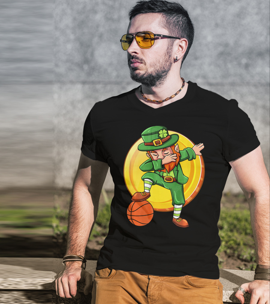 Dabbing Leprechaun Basketball St Patrick Coin T-Shirt