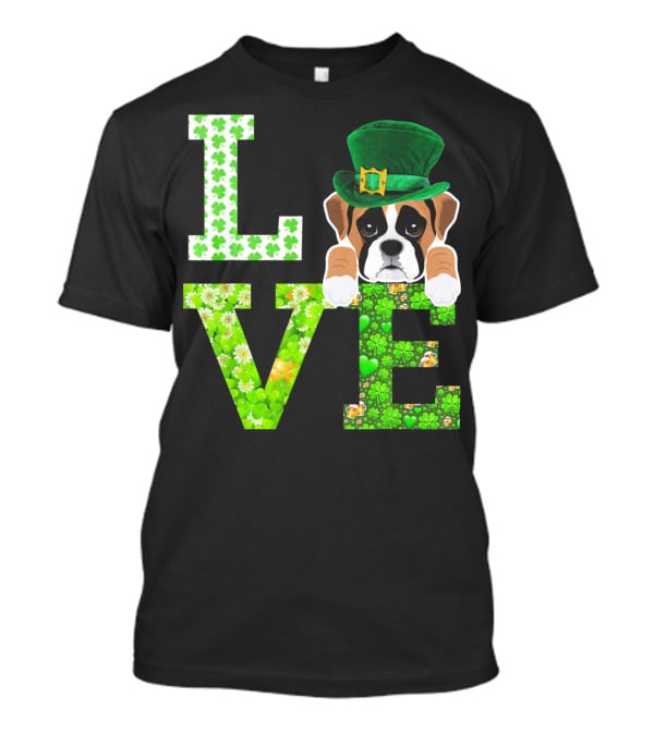Leprechaun Hat Boxer Puppy Clover Love St. Patrick's Day T-Shirt