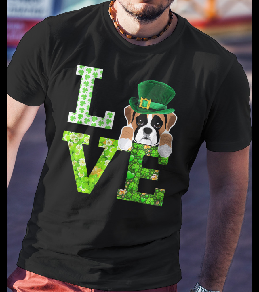 Leprechaun Hat Boxer Puppy Clover Love St. Patrick's Day T-Shirt