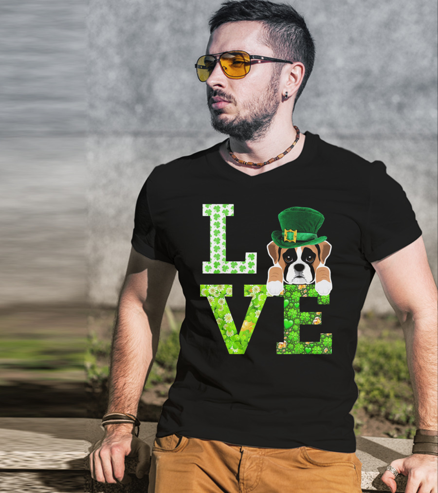 Leprechaun Hat Boxer Puppy Clover Love St. Patrick's Day T-Shirt