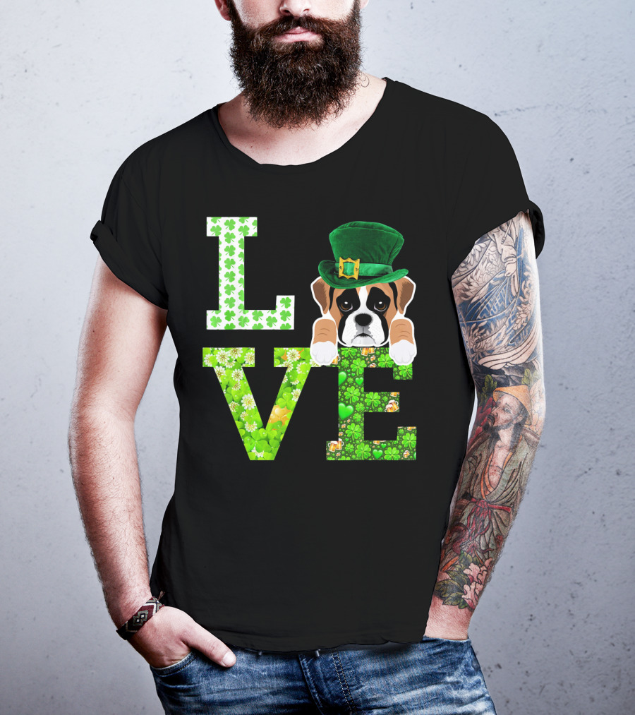 Leprechaun Hat Boxer Puppy Clover Love St. Patrick's Day T-Shirt