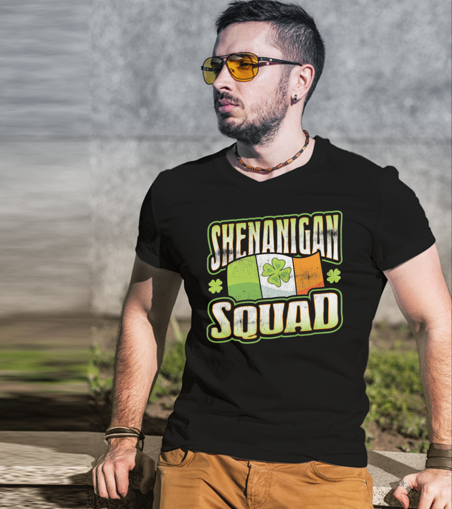 Shenanigan Squad Irish Flag Clover Retro T-Shirt
