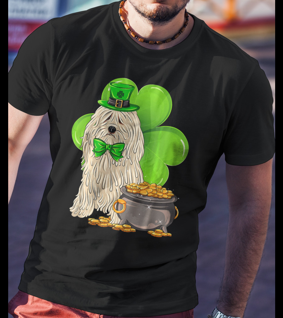 Puli Dog St Patricks Day Leprechaun With Pot Of Gold And Shamrock T-Shirt