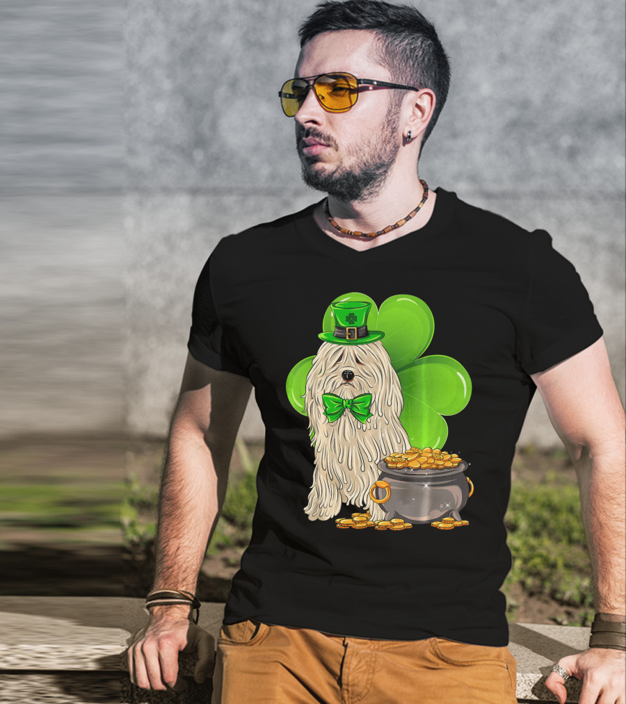 Puli Dog St Patricks Day Leprechaun With Pot Of Gold And Shamrock T-Shirt
