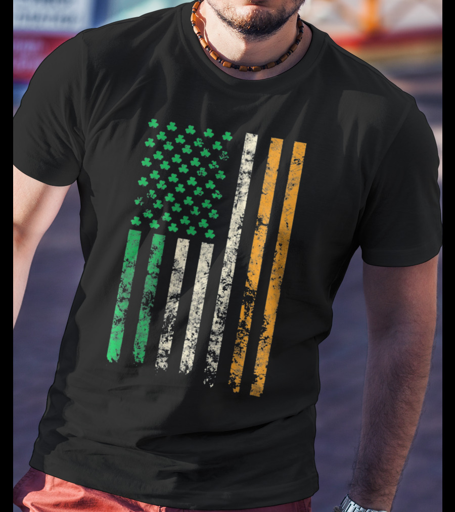 American Ireland Flag Shamrock Symbolic Fusion T-Shirt