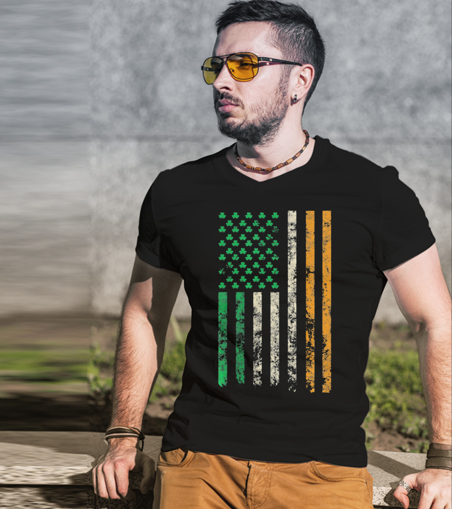 American Ireland Flag Shamrock Symbolic Fusion T-Shirt