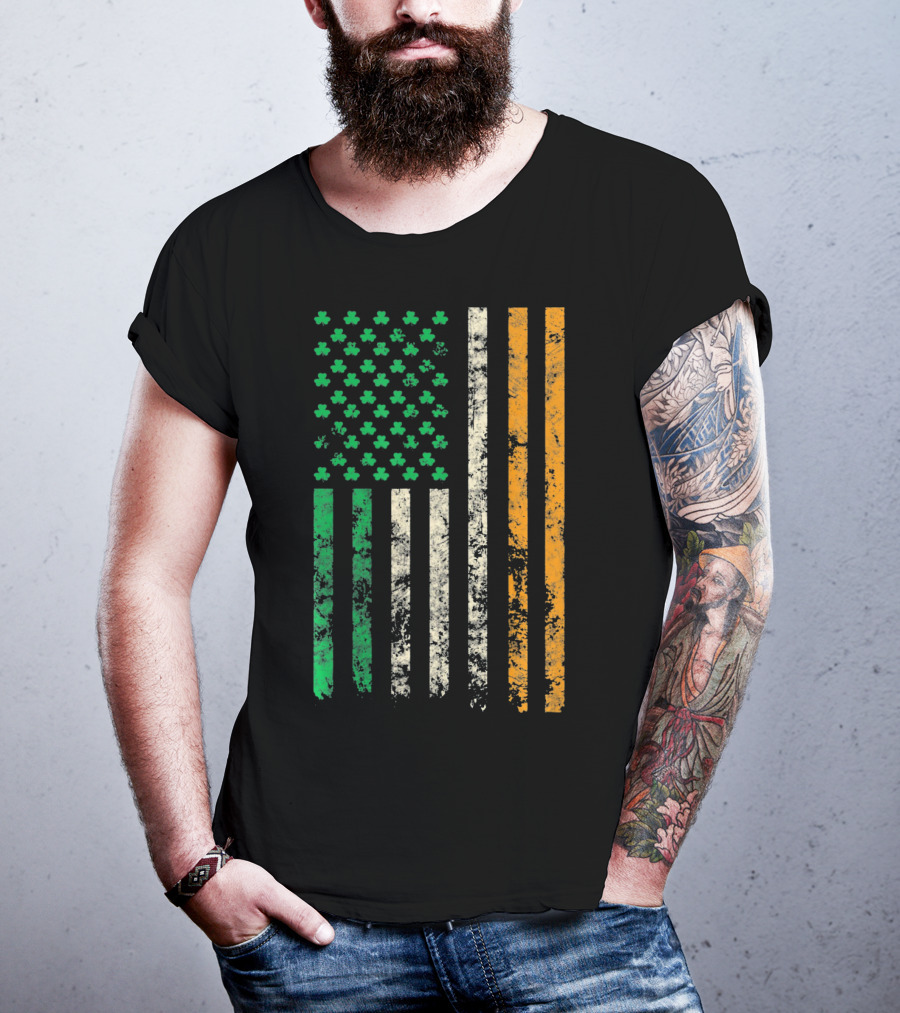 American Ireland Flag Shamrock Symbolic Fusion T-Shirt