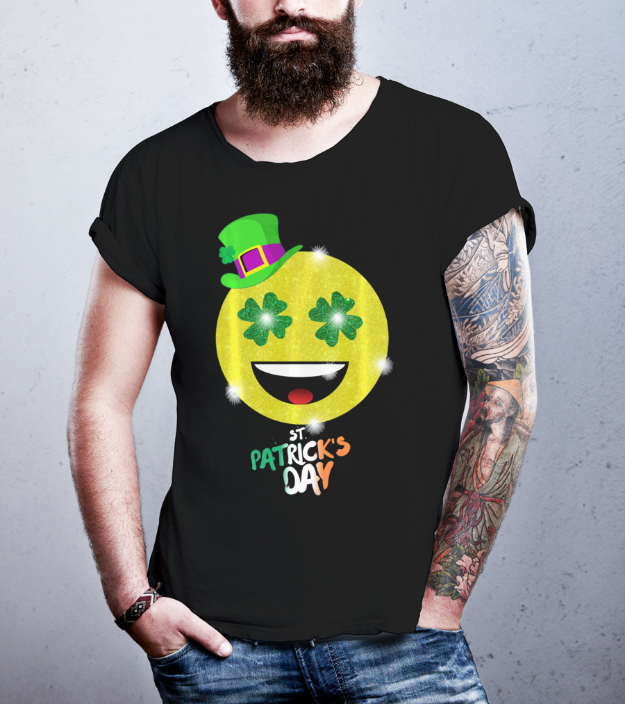 St. Patrick's Day Emoji With Green Hat And Shamrock Eyes T-Shirt