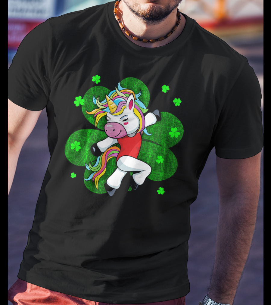 Youthful Rainbow Unicorn Gymnastics With Irish Shamrocks T-Shirt