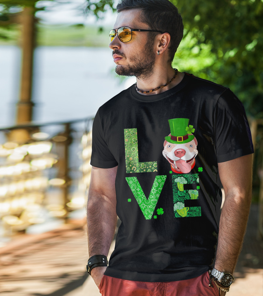 Love Pitbull St Patricks Day Green Shamrock Hat T-Shirt