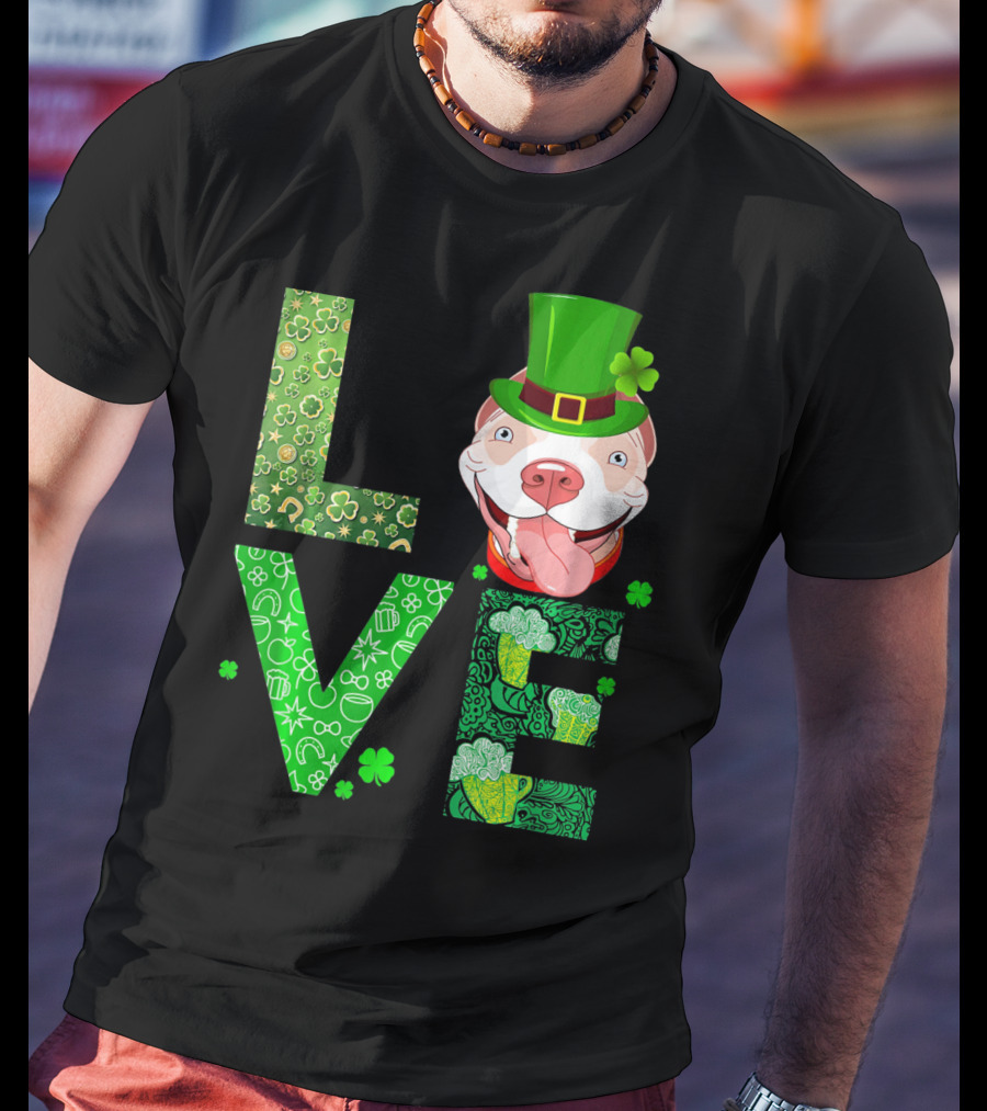 Love Pitbull St Patricks Day Green Shamrock Hat T-Shirt