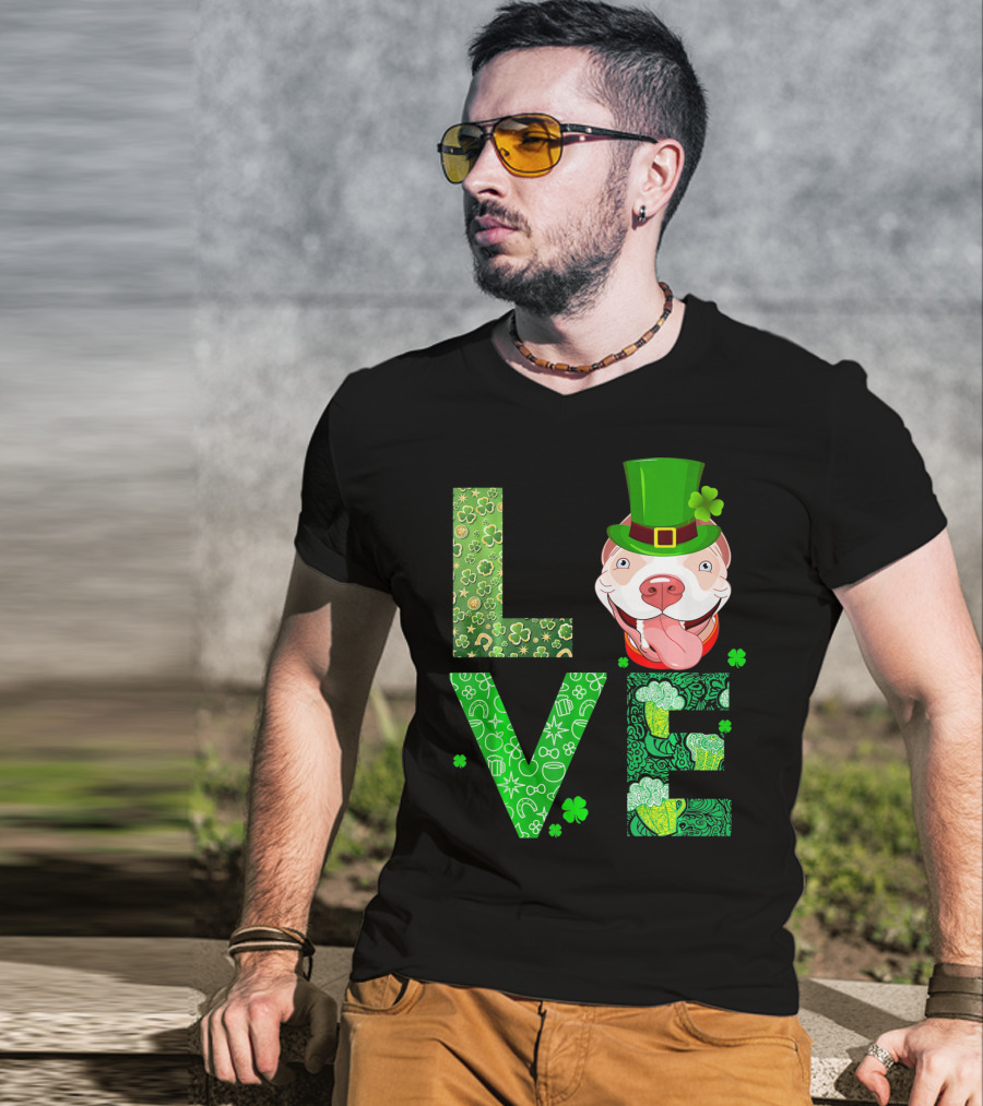 Love Pitbull St Patricks Day Green Shamrock Hat T-Shirt
