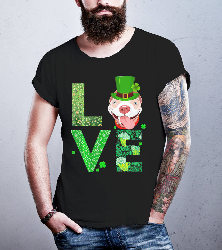Love Pitbull St Patricks Day Green Shamrock Hat T-Shirt