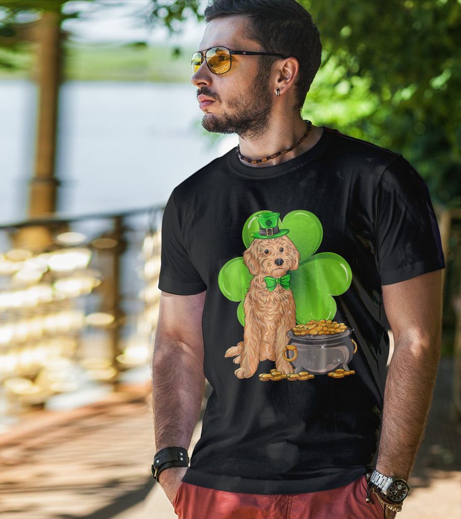 Cockapoo St Patricks Day Leprechaun Dog With Shamrock And Pot Of Gold T-Shirt