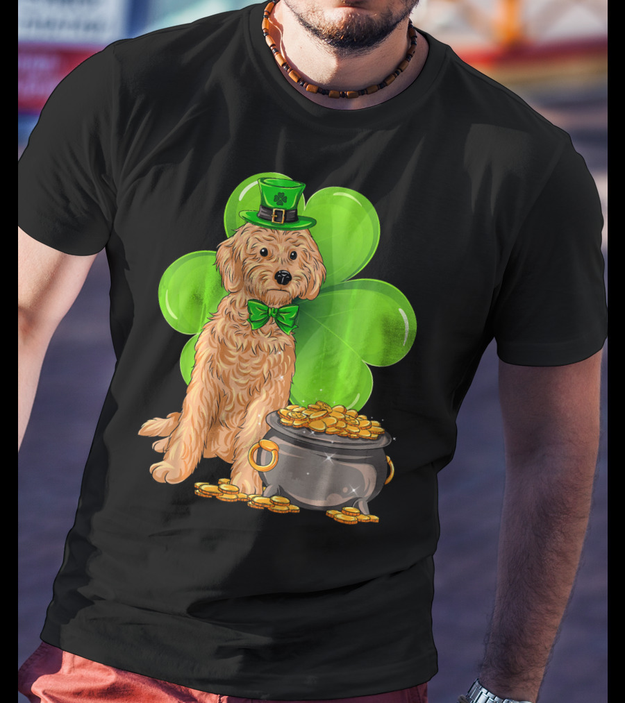 Cockapoo St Patricks Day Leprechaun Dog With Shamrock And Pot Of Gold T-Shirt