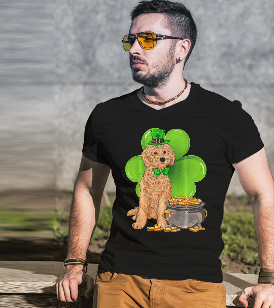 Cockapoo St Patricks Day Leprechaun Dog With Shamrock And Pot Of Gold T-Shirt