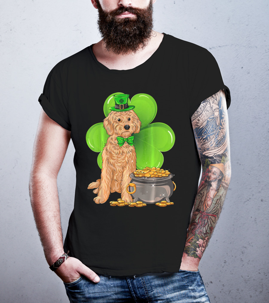 Cockapoo St Patricks Day Leprechaun Dog With Shamrock And Pot Of Gold T-Shirt