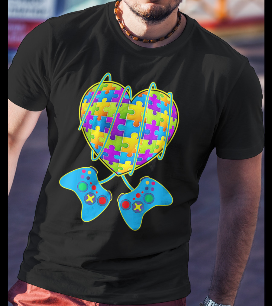 Heart Puzzle Gamer Controller Pattern St Patrick T-Shirt