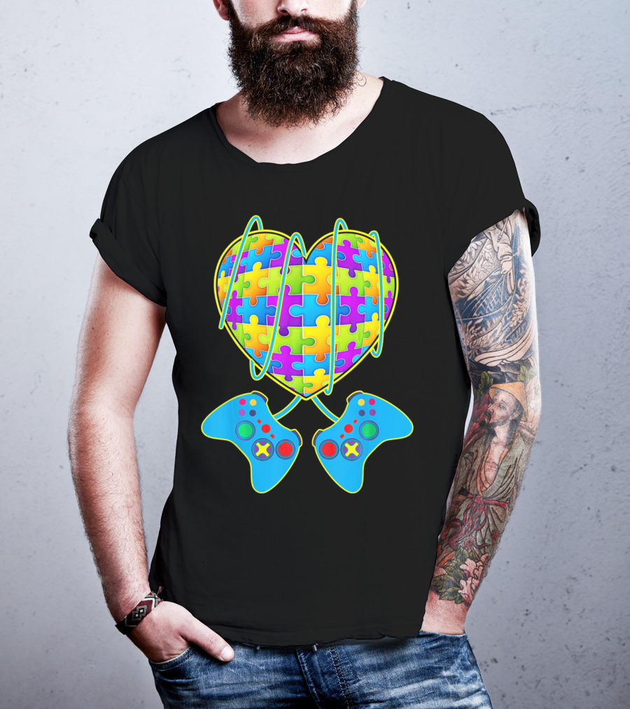 Heart Puzzle Gamer Controller Pattern St Patrick T-Shirt
