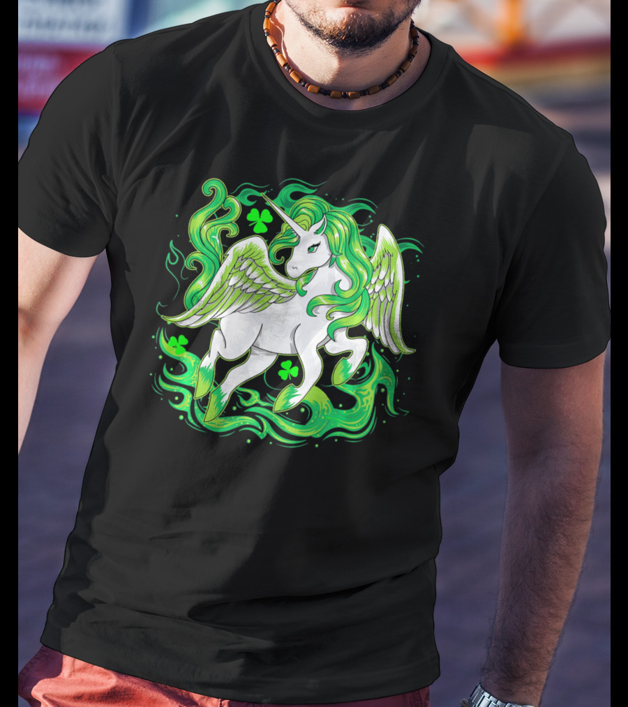 Irish Unicorn With Shamrocks Saint Patrick's Day Humor T-Shirt