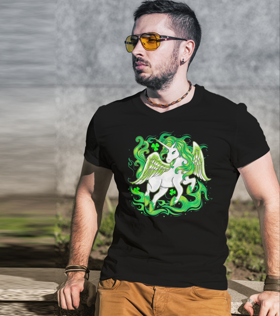 Irish Unicorn With Shamrocks Saint Patrick's Day Humor T-Shirt
