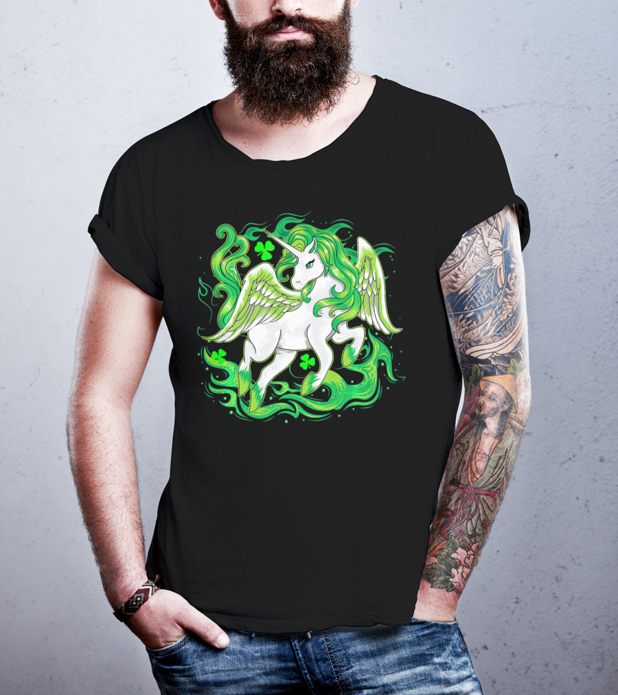 Irish Unicorn With Shamrocks Saint Patrick's Day Humor T-Shirt
