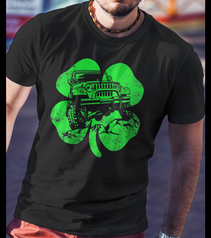 Jeep St Patricks Distressed Off Road Clover T-Shirt