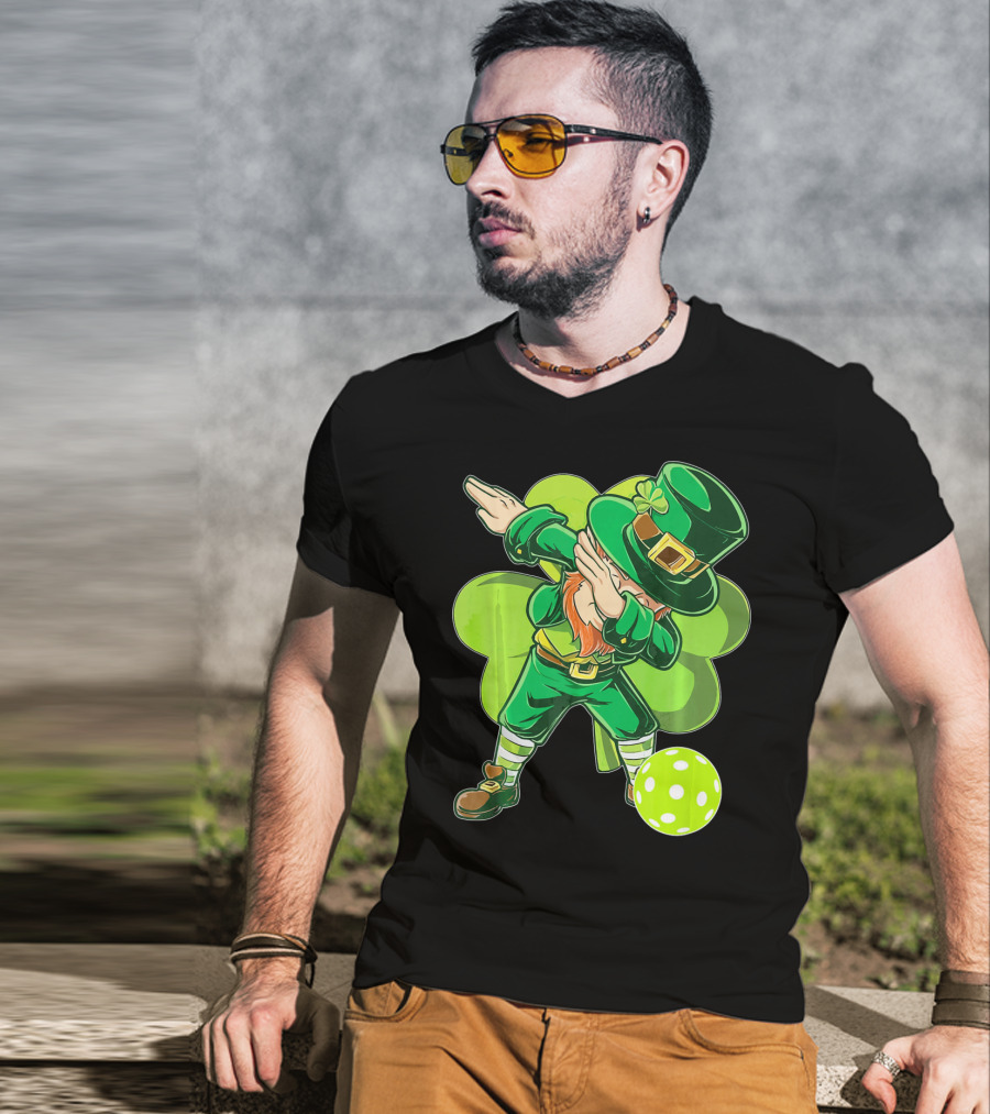 Funny Dabbing Leprechaun Pickleball Sport T-Shirt