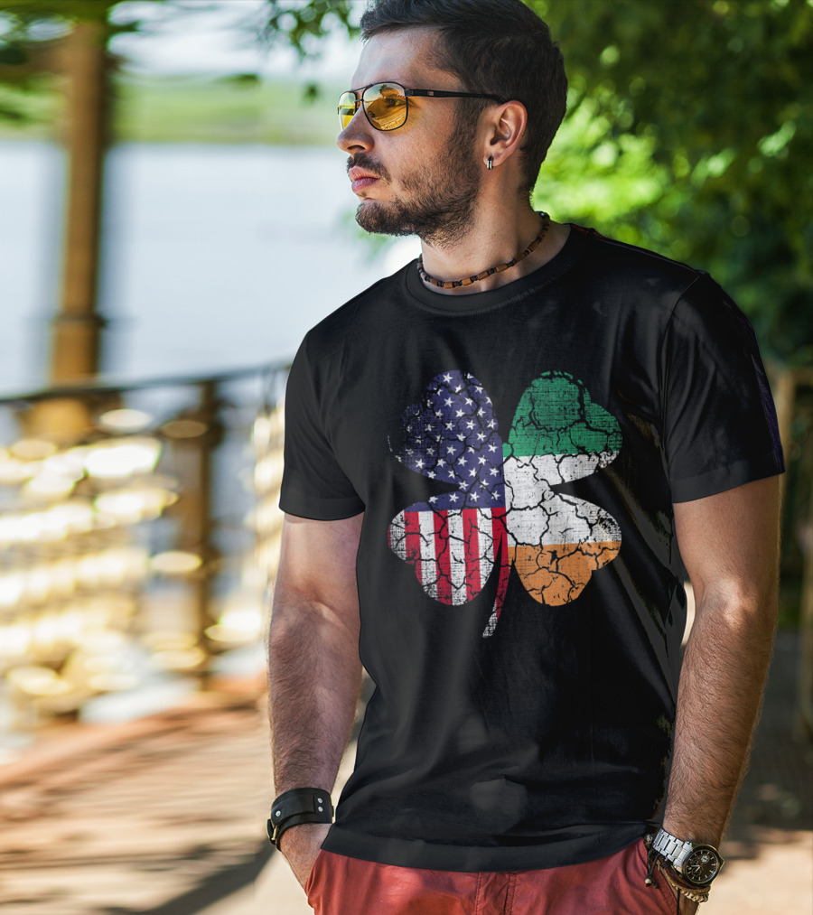 St Patricks Day Irish American Flag Shamrock Clover Mashup T-Shirt