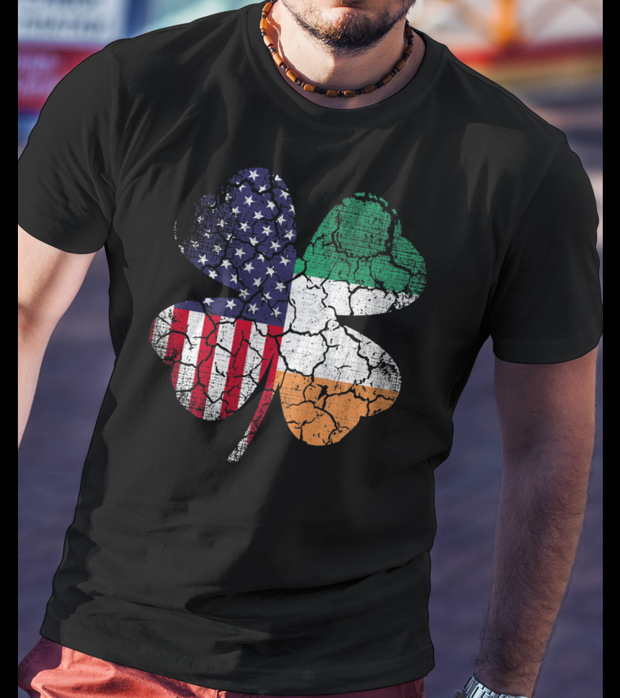 St Patricks Day Irish American Flag Shamrock Clover Mashup T-Shirt