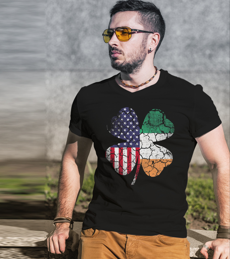St Patricks Day Irish American Flag Shamrock Clover Mashup T-Shirt